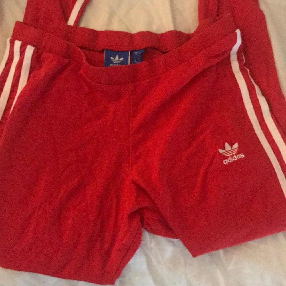 Red Adidas Original 3 Stripe Leggings